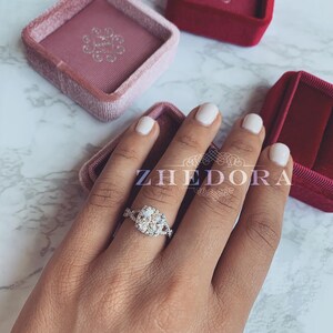 3.25 CT Cushion Cut Engagement Ring in Solid 14k/18k White Gold, Cushion Wedding Set, Twisted Engagement Set, Forever One Cushion Cut Ring image 8