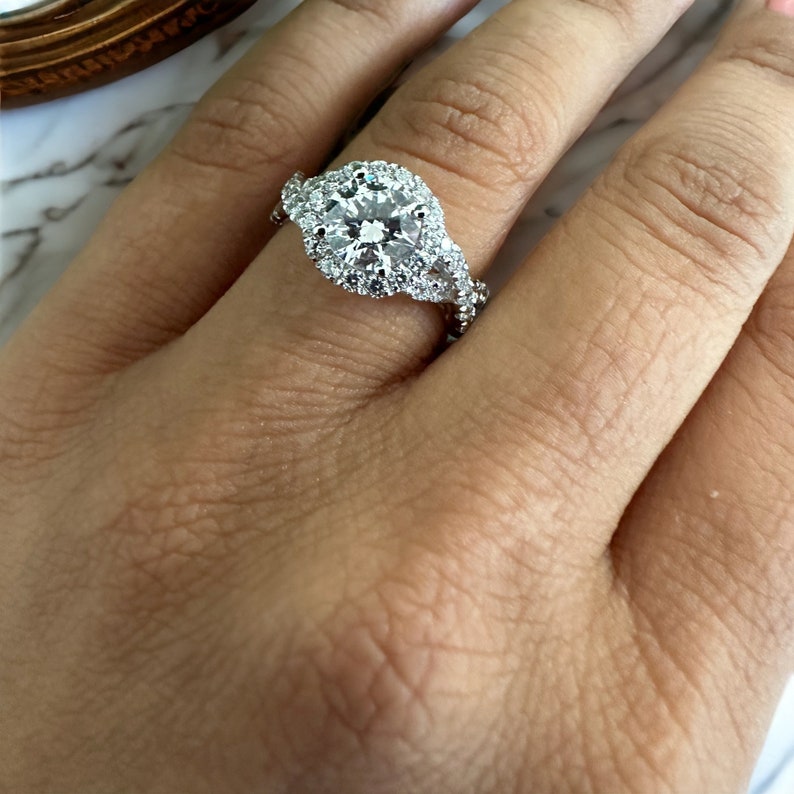 Round Cut Engagement Ring Set 14k/18k White Gold, Round Cut Bridal Set , Moissanite Engagement Ring, Lab Diamond Ring , Gift For Mom image 5