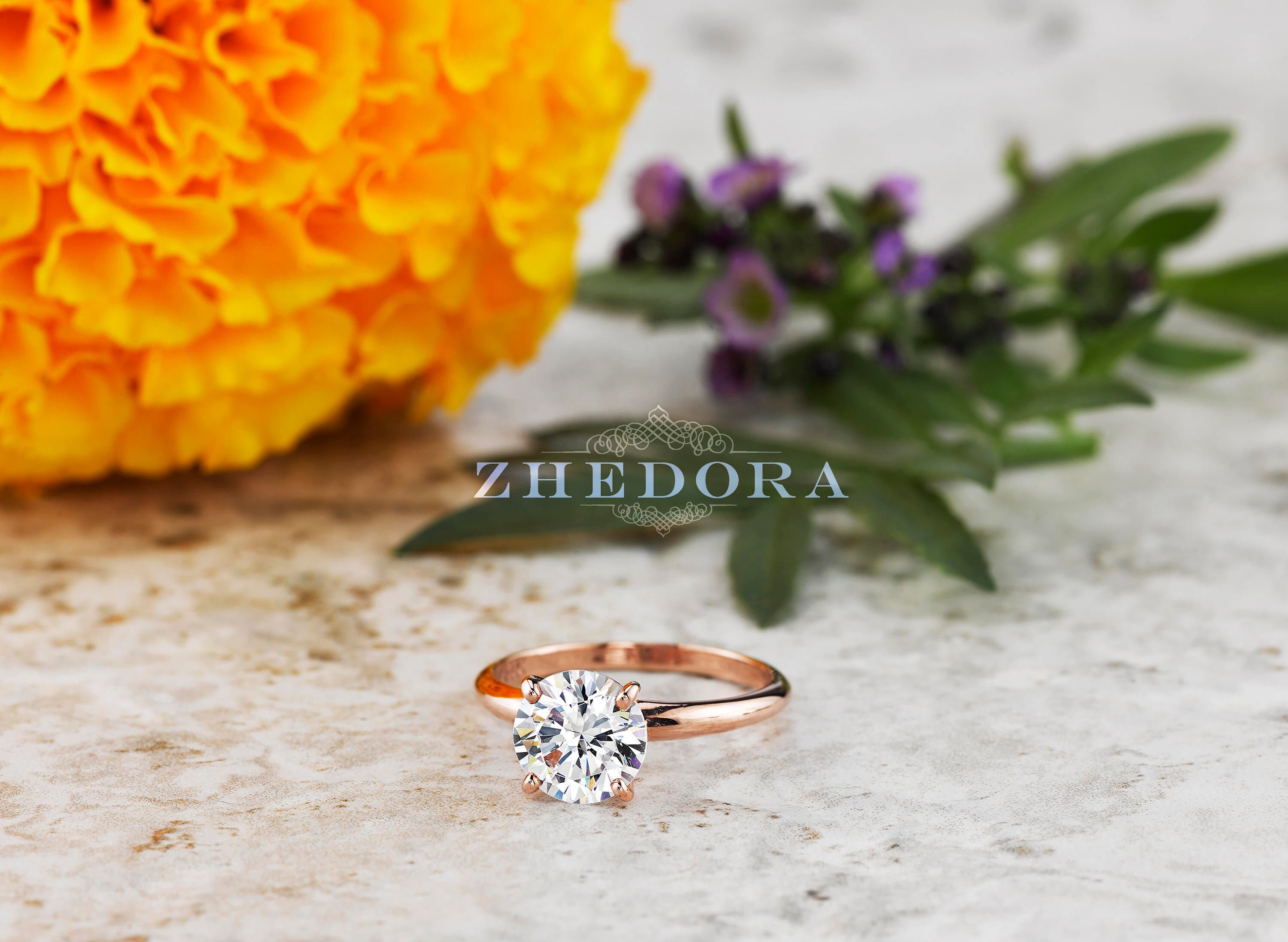 Rose Flower Engagement Ring 1 Ct Round Solitaire Moissanite Diamond Moissanite Ring Flower Promise Ring Round Cut Moissanite Ring