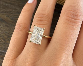 Radiant Cut Lab Diamond Ring , E VS1 , 3 CT Lab Diamond Engagement Ring , IGI Certified , Hidden Halo  , Diamond Bridge Ring