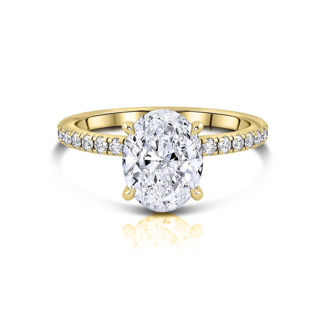 IGI Certified Oval Lab Grown Diamond Engagement Ring, Hidden Halo Gold ...