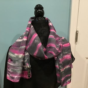 Water Ways - pink/black/white hand dyed silk scarf