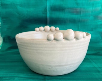 White Ceramic Bowl with Beaded Rim