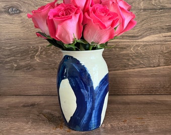 Indigo and Cream Flower Vase