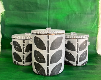 Black and White Floral Ceramic Canister