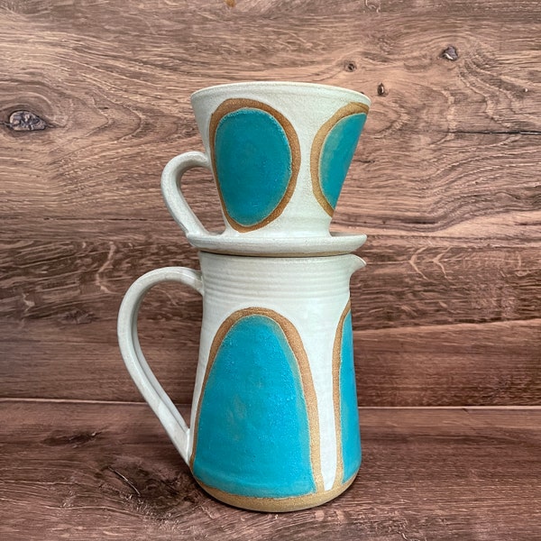 Turquoise and White Abstract Coffee Pour Over