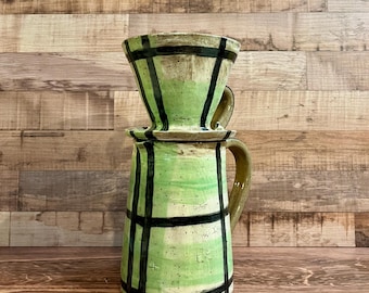 Plaid Coffee Pour Over, Pistachio Green and Black