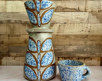 Blue and White Stem Stencil Ceramic Coffee Pour Over