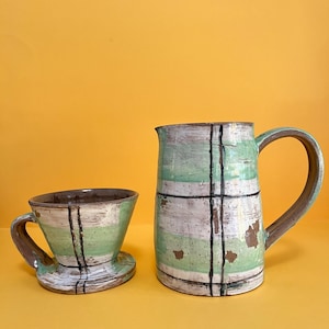 Plaid Coffee Pour Over, Pistachio Green and Black