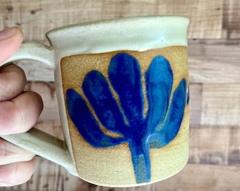 Blue Flower and Leaf Ceramic Mug
