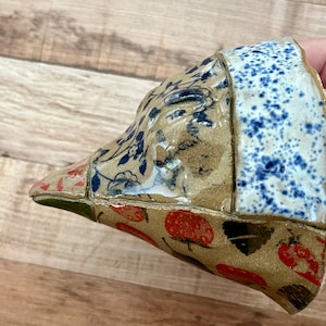 Patchwork Bird Head, Ceramic Wall Hanging, Sculpture
