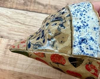 Patchwork Bird Head, Ceramic Wall Hanging, Sculpture