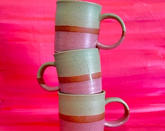 Speckled Pink and Green Colorblock Ceramic Coffee Mug