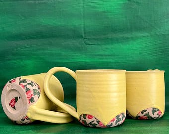 Red Roses Floral and Yellow Ceramic Coffee Mug