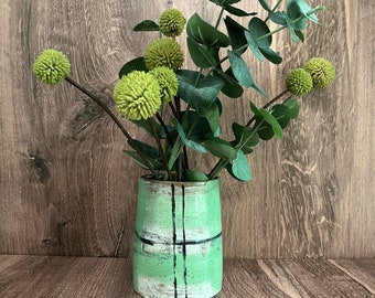 Plaid Vase, Pistachio Green and Black