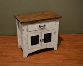 Rustic Solid Wood Nightstand End Table with a drawer and Mesh Doors Storage Cabinet