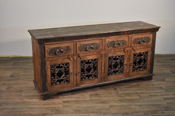 Rustic Solid Wood 65 Inch Sideboard Media Console Multi Etsy