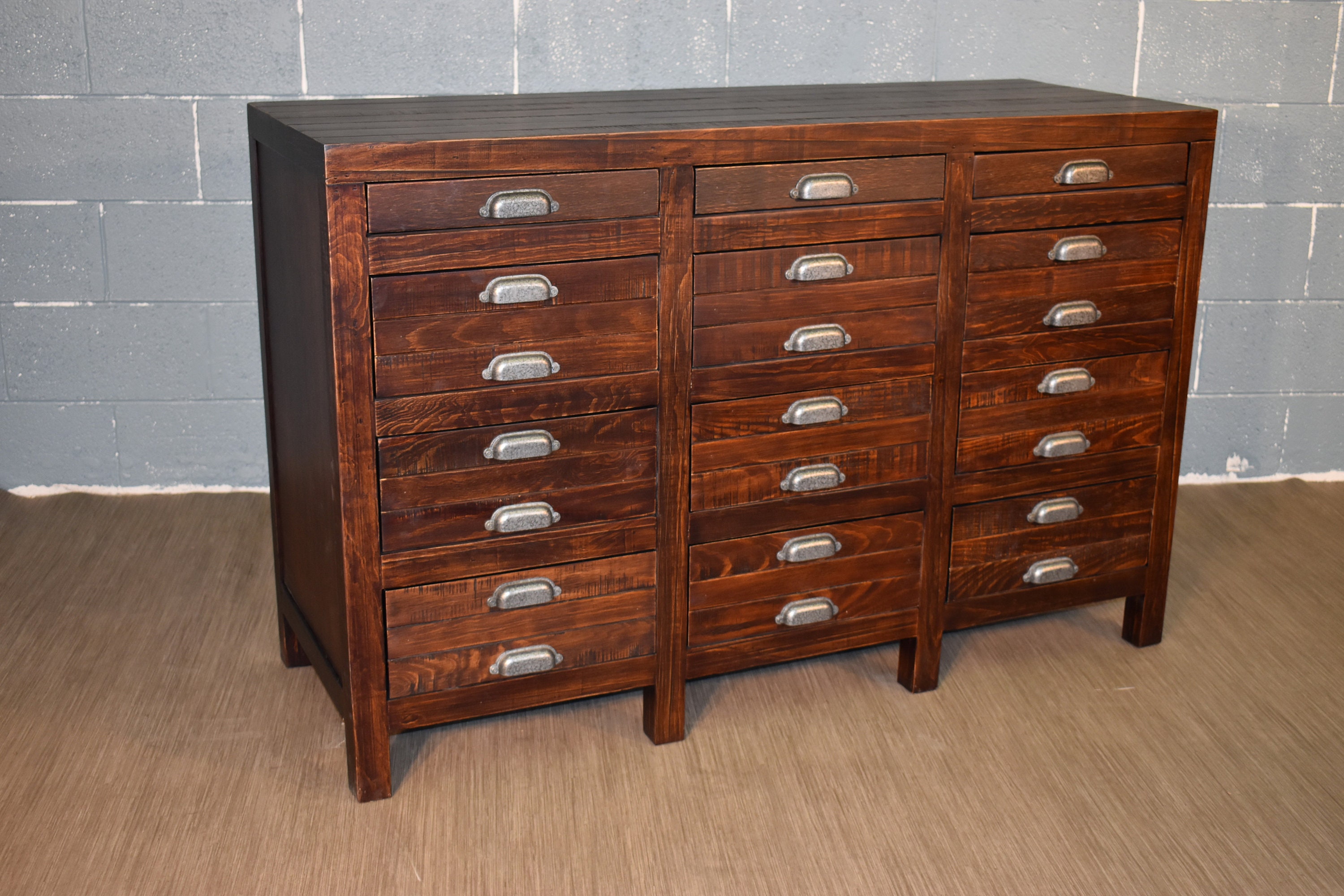 Rustic Style Solid Wood 12Drawer Dresser Sideboard in Dark Etsy
