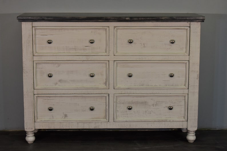 Rustic Farmhouse Distressed White Solid Wood 6Drawer Dresser Etsy