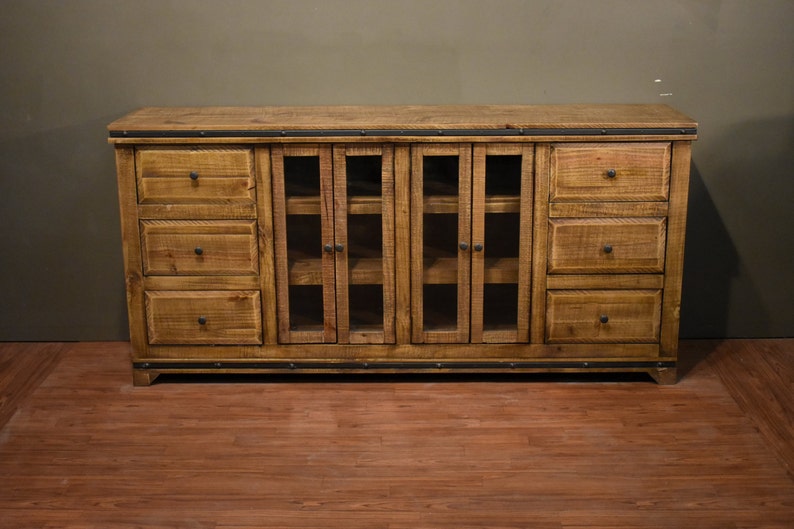 Rustic Solid Wood 75 Inch Sideboard Media Console Multi Purpose Cabinet