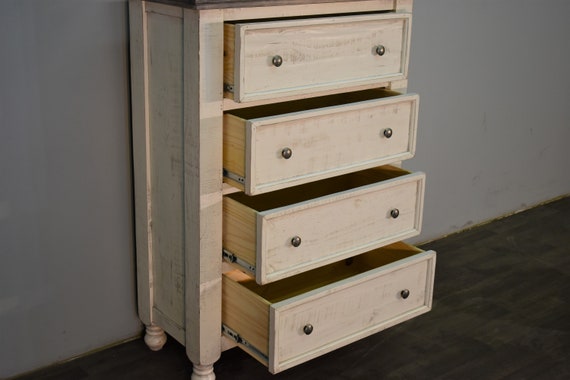 Rustic Farmhouse Distressed White Solid Wood Chest Of Drawers Etsy