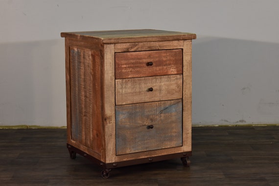 Rustic Solid Wood File Cabinet Multi Color Finish Etsy
