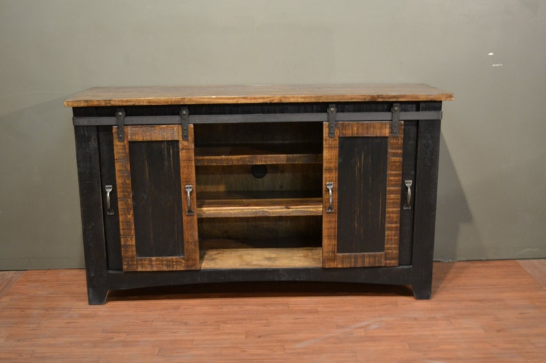 Rustic Solid Reclaimed wood 70 inch TV stand Media Center Sideboard with 4 doors and shelves