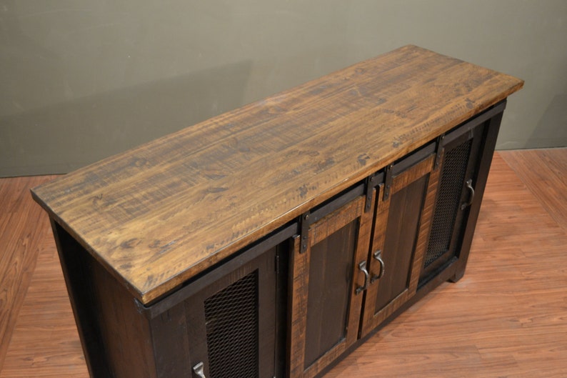 Rustic Solid Reclaimed wood 70 inch TV stand Media Center Sideboard with 4 doors and shelves