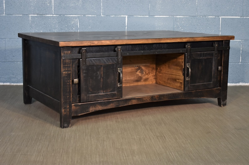 Rustic Black Solid Wood Barn Door Coffee Table Identical on | Etsy