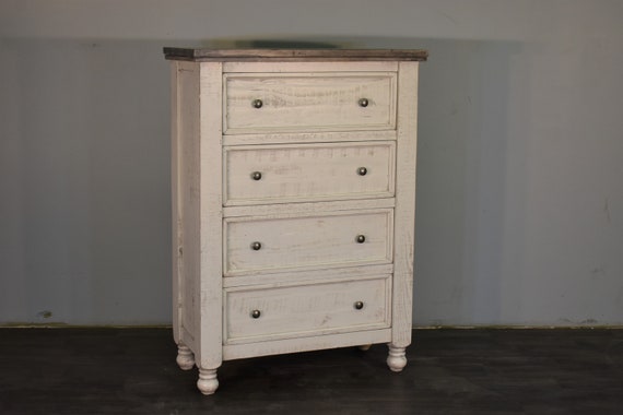 Rustic Farmhouse Distressed White Solid Wood Chest Of Drawers Etsy