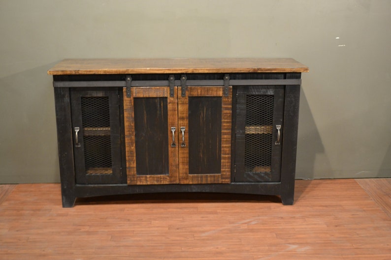 Rustic Solid Reclaimed wood 70 inch TV stand Media Center Sideboard with 4 doors and shelves