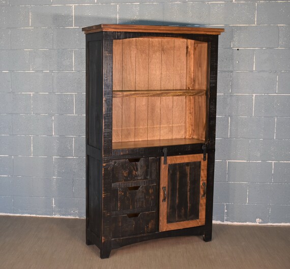 Rustic Farmhouse Style Solid Wood Barn Door Bookcase Cabinet Etsy