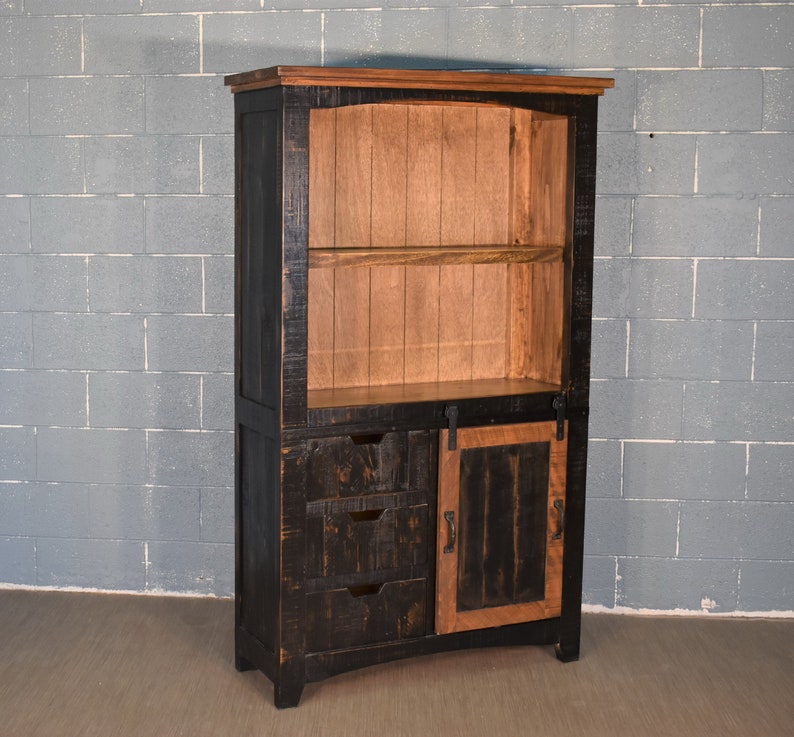 Rustic Farmhouse Style Solid Wood Barn Door Bookcase Cabinet Etsy