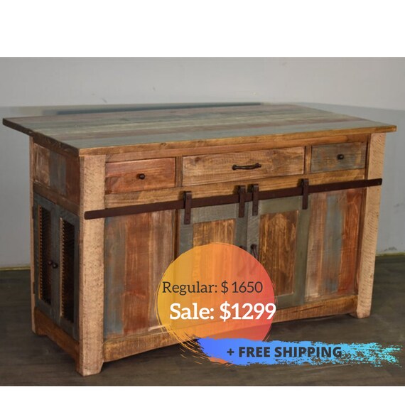3 Drawer Kitchen Island W 2 Sliding Doors 2 Mesh Doors Etsy