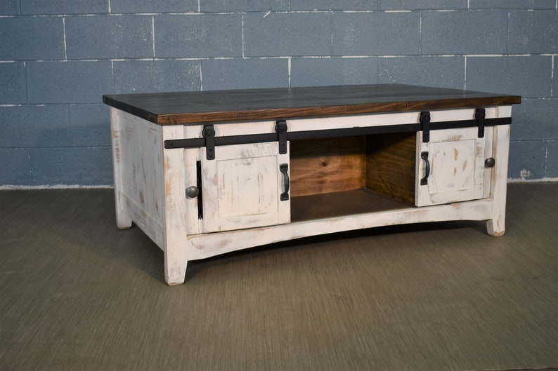 Rustic White Solid Wood Barn Door Coffee Table Identical ...