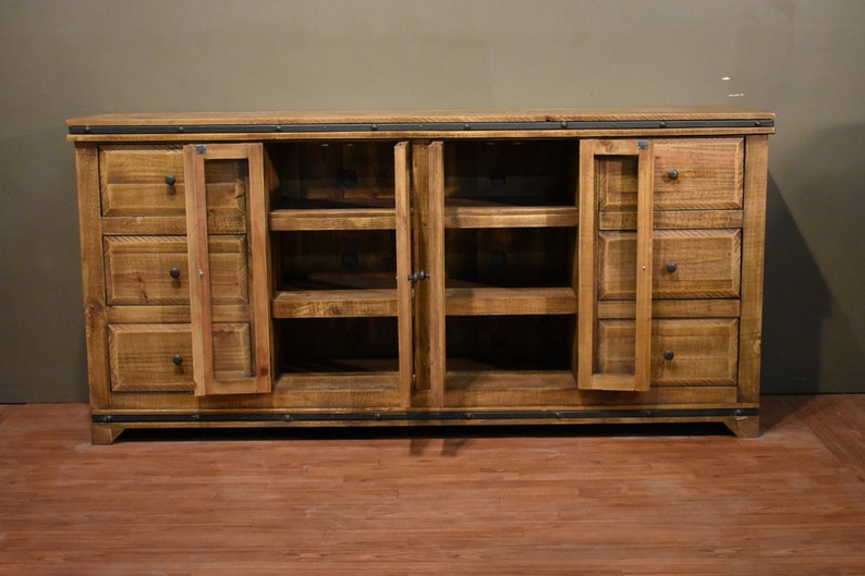 Rustic Solid Wood 75 Inch Sideboard Media Console Multi Purpose Cabinet