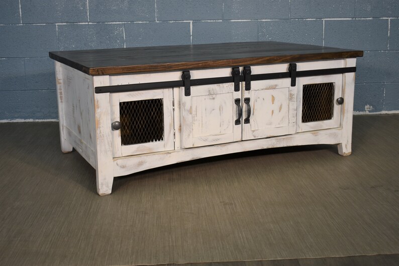 Rustic White Solid Wood Barn Door Coffee Table Identical on Etsy
