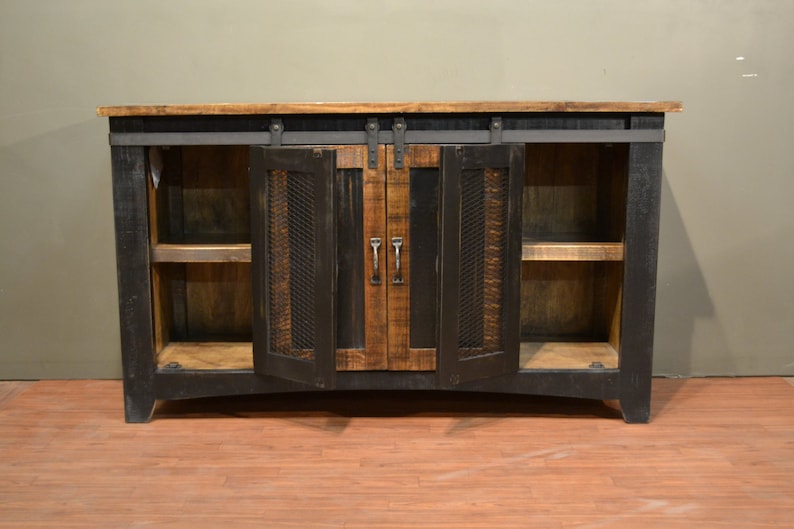 Rustic Solid Reclaimed wood 70 inch TV stand Media Center Sideboard with 4 doors and shelves
