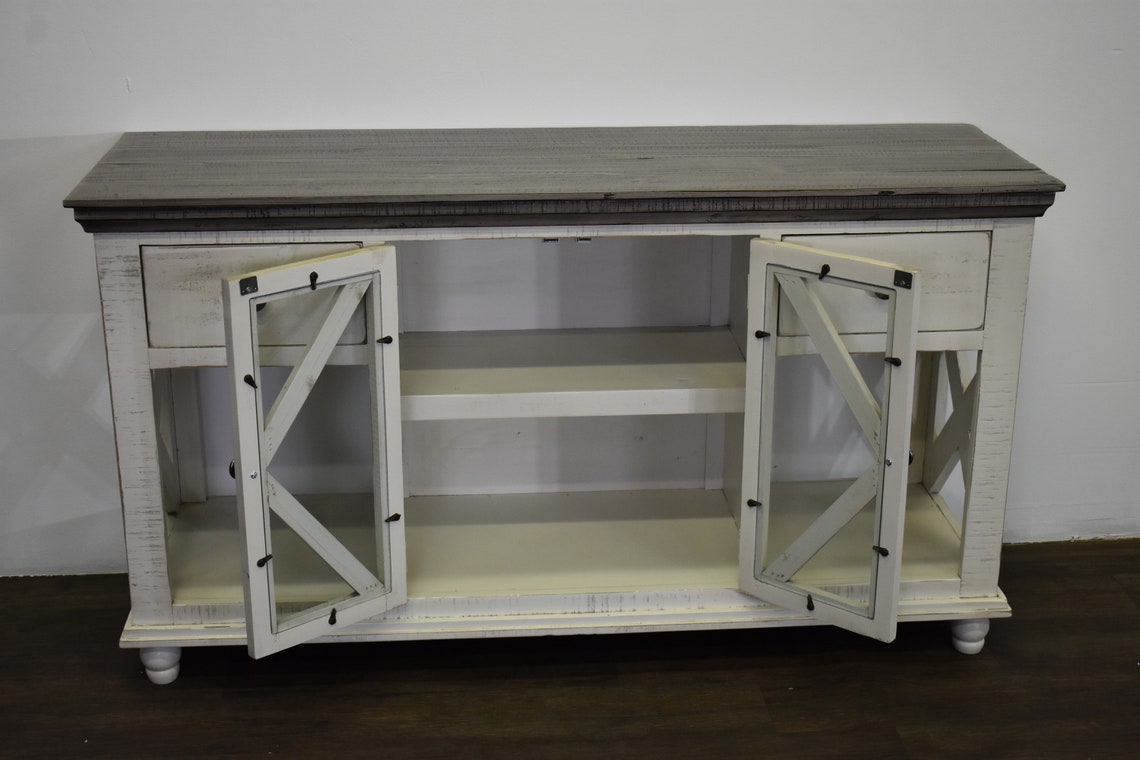 Rustic Farmhouse Style Solid Wood Barn Door Sofa Table / Media Etsy