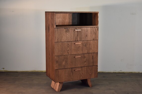 Rustic Mid Century Oak 4 Drawer Highboy Dresser Chest Of Etsy