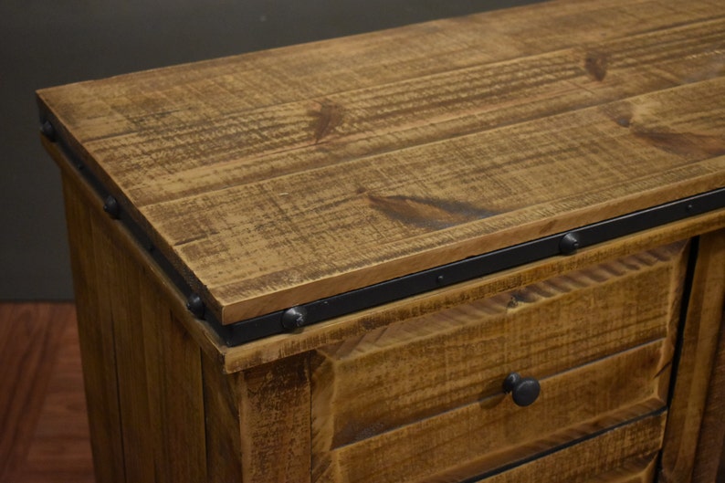 Rustic Solid Wood 75 Inch Sideboard Media Console Multi Purpose Cabinet