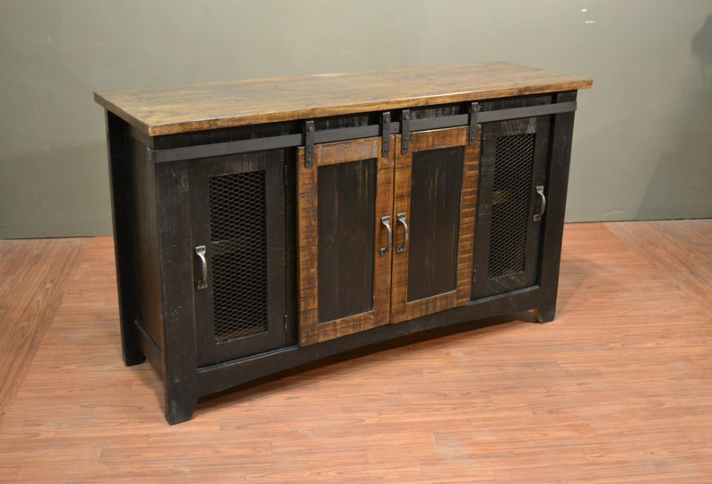 Rustic Solid Reclaimed wood 70 inch TV stand Media Center Sideboard with 4 doors and shelves