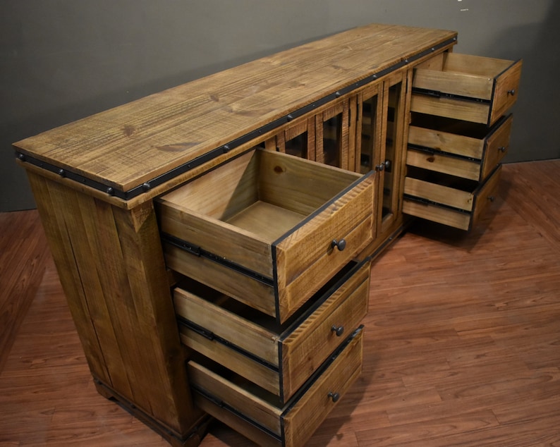 Rustic Solid Wood 75 Inch Sideboard Media Console Multi Purpose Cabinet