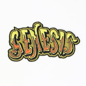 May include: A yellow and orange embroidered patch with the word "GENESIS" in a stylized font.