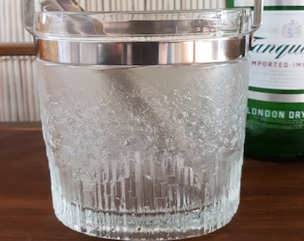 Vintage Glass Ice Bucket Oval Ice Bucket Mad Men Barware, Glass and Stainless Steel, Mixology, Bar Cart