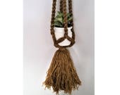 Vintage Hanging Planter, Brown Olive Indoor Plant Holder, Retro Wall Decor, Macramé Art, Phentex