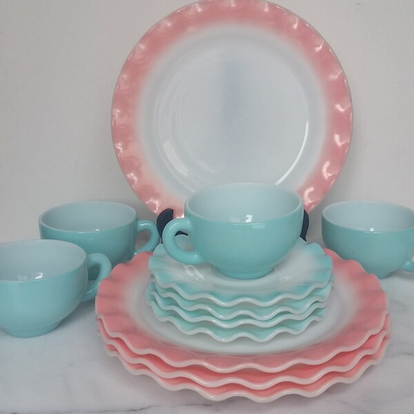 REDUCED Hazel Atlas Crinoline Pink Plates, Collector, 4 Plates, Kitschy Kitchen, Mid Century Plates, Baby Shower, Wedding Shower