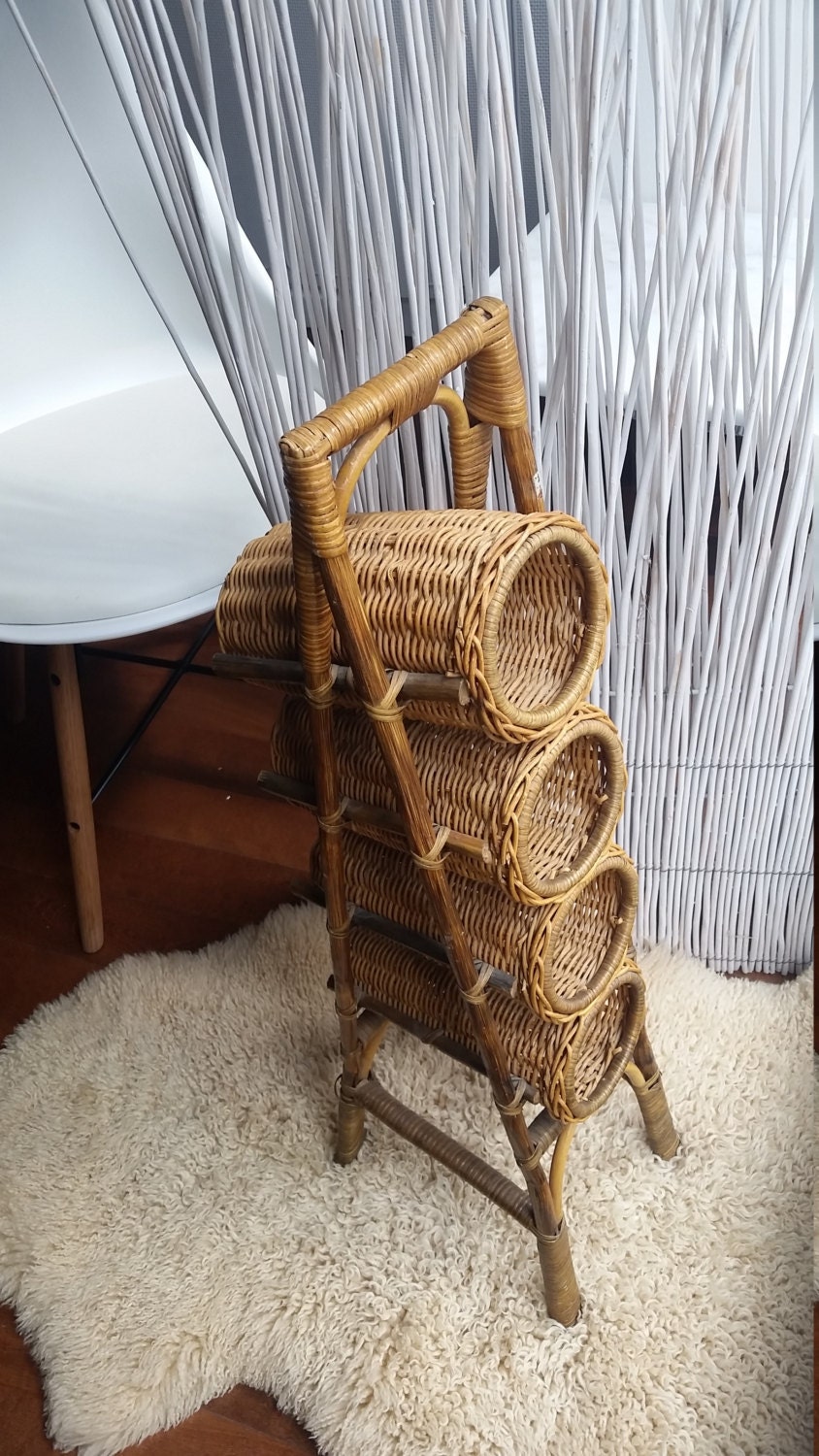 Vintage Cane and Rattan Wine holder MCM Swedish Franco Etsy