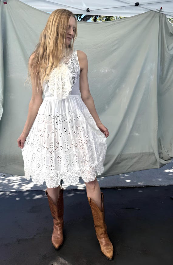 white christmas dresses Warm And Tender Love Flora Eyelet Mini Dress - White