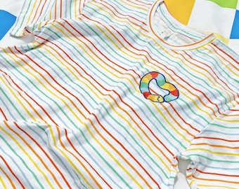 Wormy Love Shirt | 100% Cotton Rainbow Stripe Tshirt | Embroidered Design